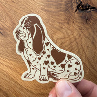 Basset Hound Hearts (Brown/Cream) 3 Inch Matte Vinyl Sticker