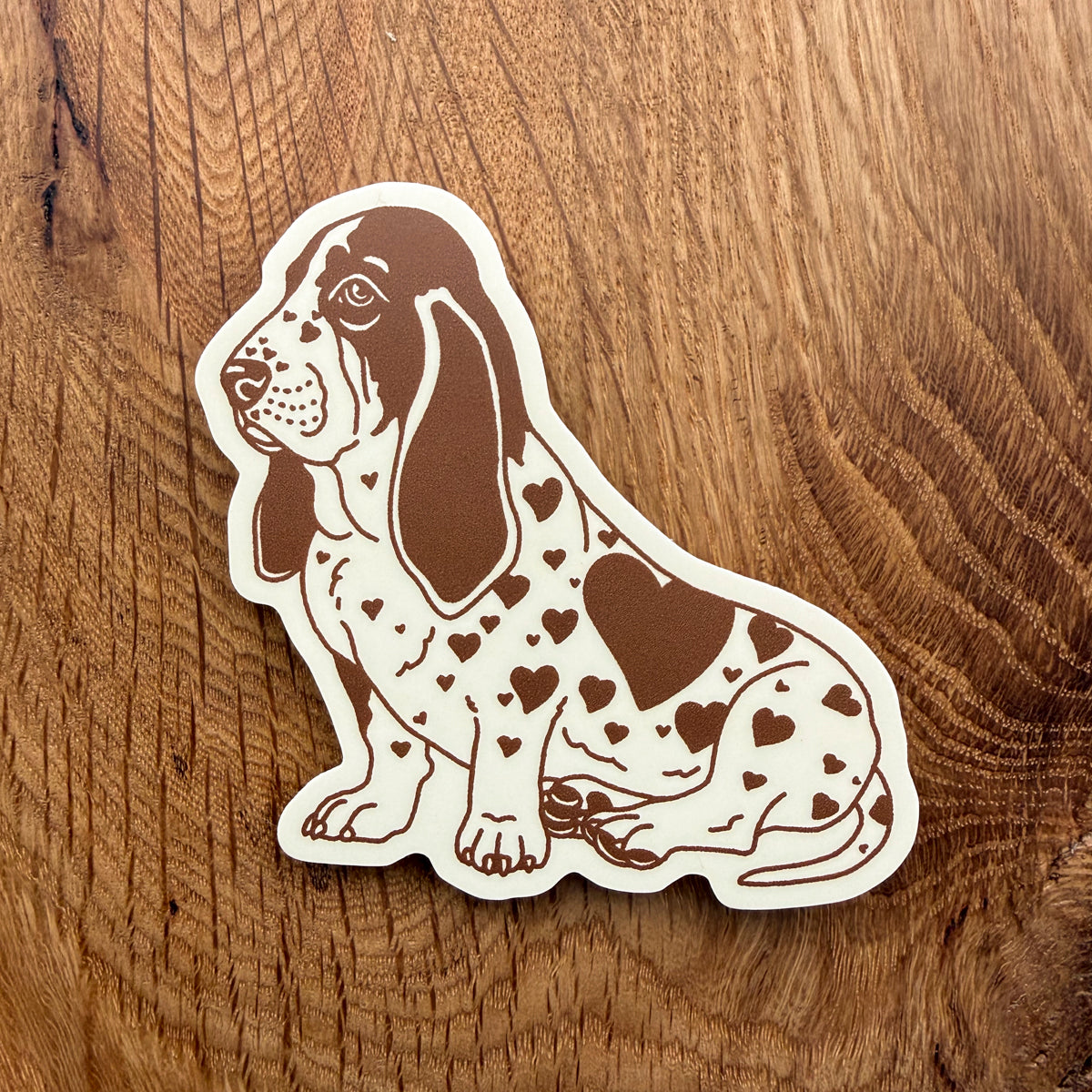 Basset Hound Hearts (Brown/Cream) 3 Inch Matte Vinyl Sticker