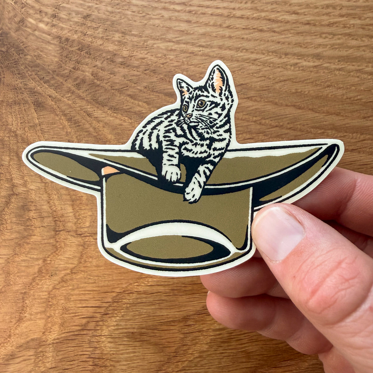 Kitten Cowboy Hat (Gold) 3 Inch Matte Vinyl Sticker