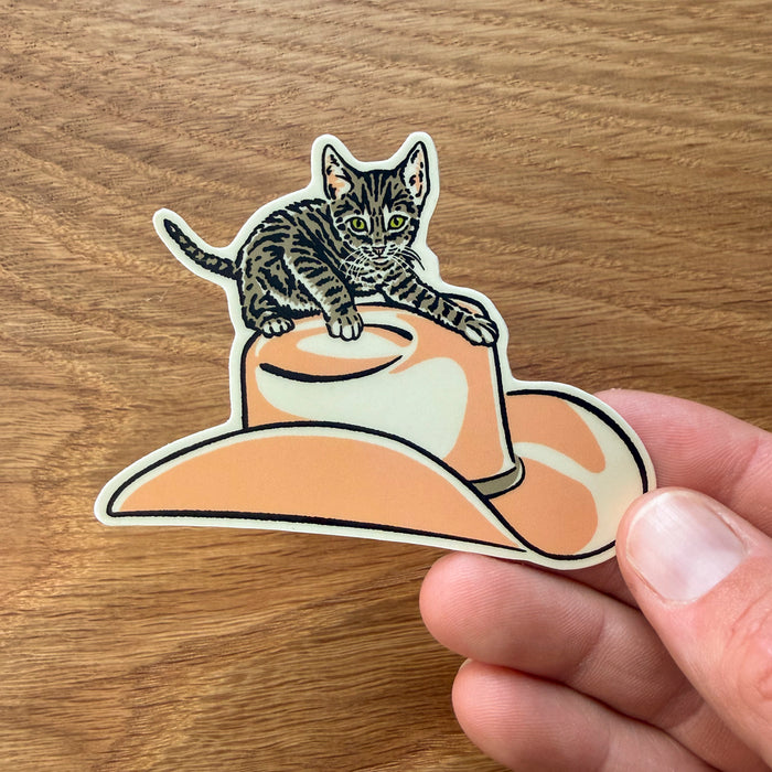 Kitten Cowboy Hat (Peach) 3 Inch Matte Vinyl Sticker