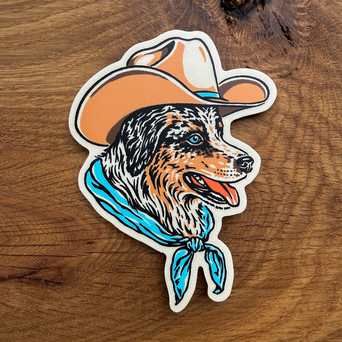 Australian Shepherd (Blue Merle) Cowdog - 4 Inch Matte Vinyl Cowboy Dog Sticker
