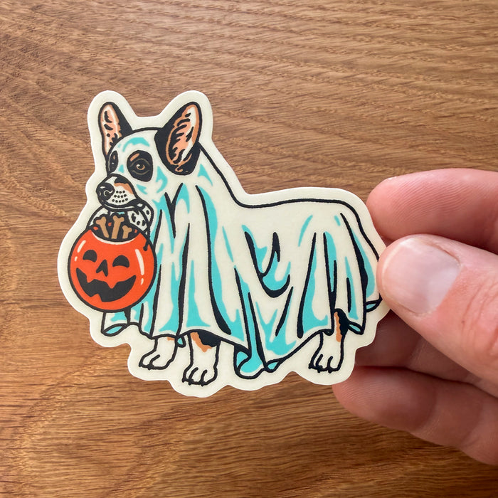 Ghost Corgi (Tri Color) 3 Inch Matte Vinyl Sticker