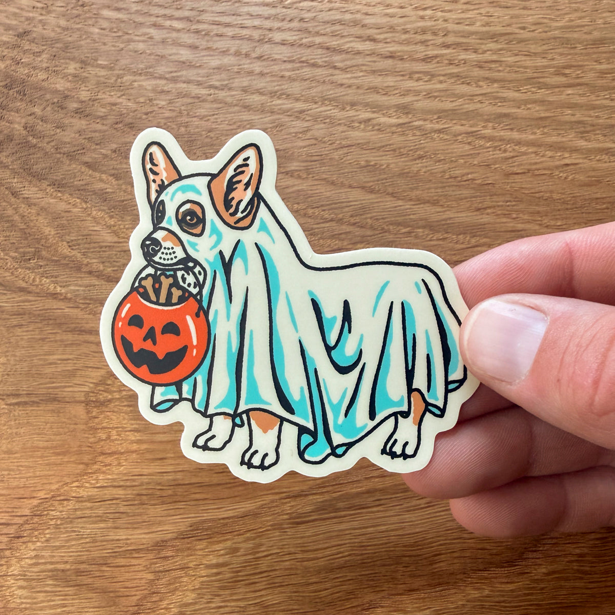 Ghost Corgi (Red/White) 3 Inch Matte Vinyl Sticker