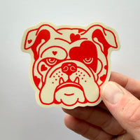 Bulldog Hearts (Red/Cream) - 3 Inch Matte Vinyl Valentines Dog Sticker