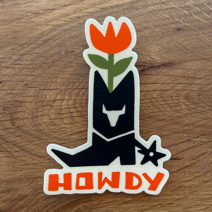 Howdy Flower Boot - 4 Inch Matte Vinyl Western Sticker