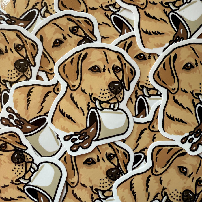Coffee Yellow Lab Glossy Sticker