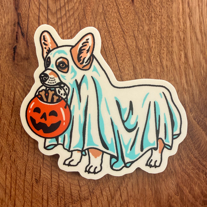 Ghost Corgi (Red/White) 3 Inch Matte Vinyl Sticker