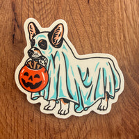 Ghost Corgi (Tri Color) 3 Inch Matte Vinyl Sticker