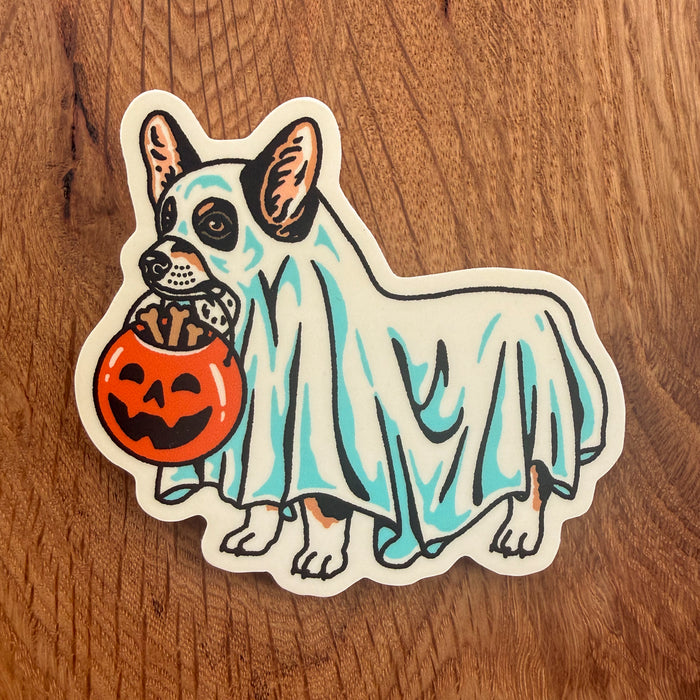 Ghost Corgi (Tri Color) 3 Inch Matte Vinyl Sticker