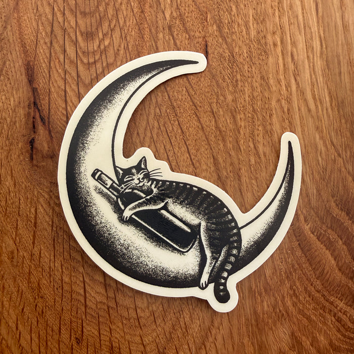Moon Wine Cat 3 Inch Matte Vinyl Sticker