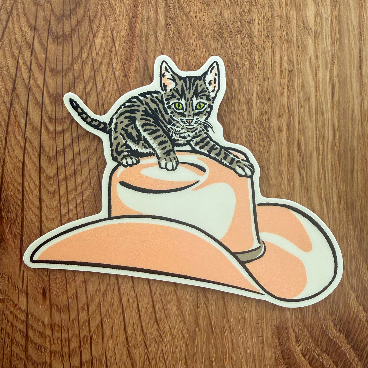 Kitten Cowboy Hat (Peach) 3 Inch Matte Vinyl Sticker