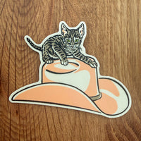 Kitten Cowboy Hat (Peach) 3 Inch Matte Vinyl Sticker