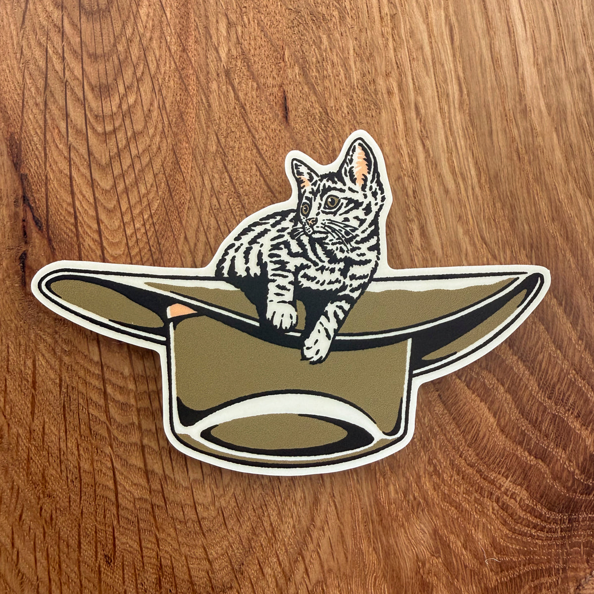 Kitten Cowboy Hat (Gold) 3 Inch Matte Vinyl Sticker