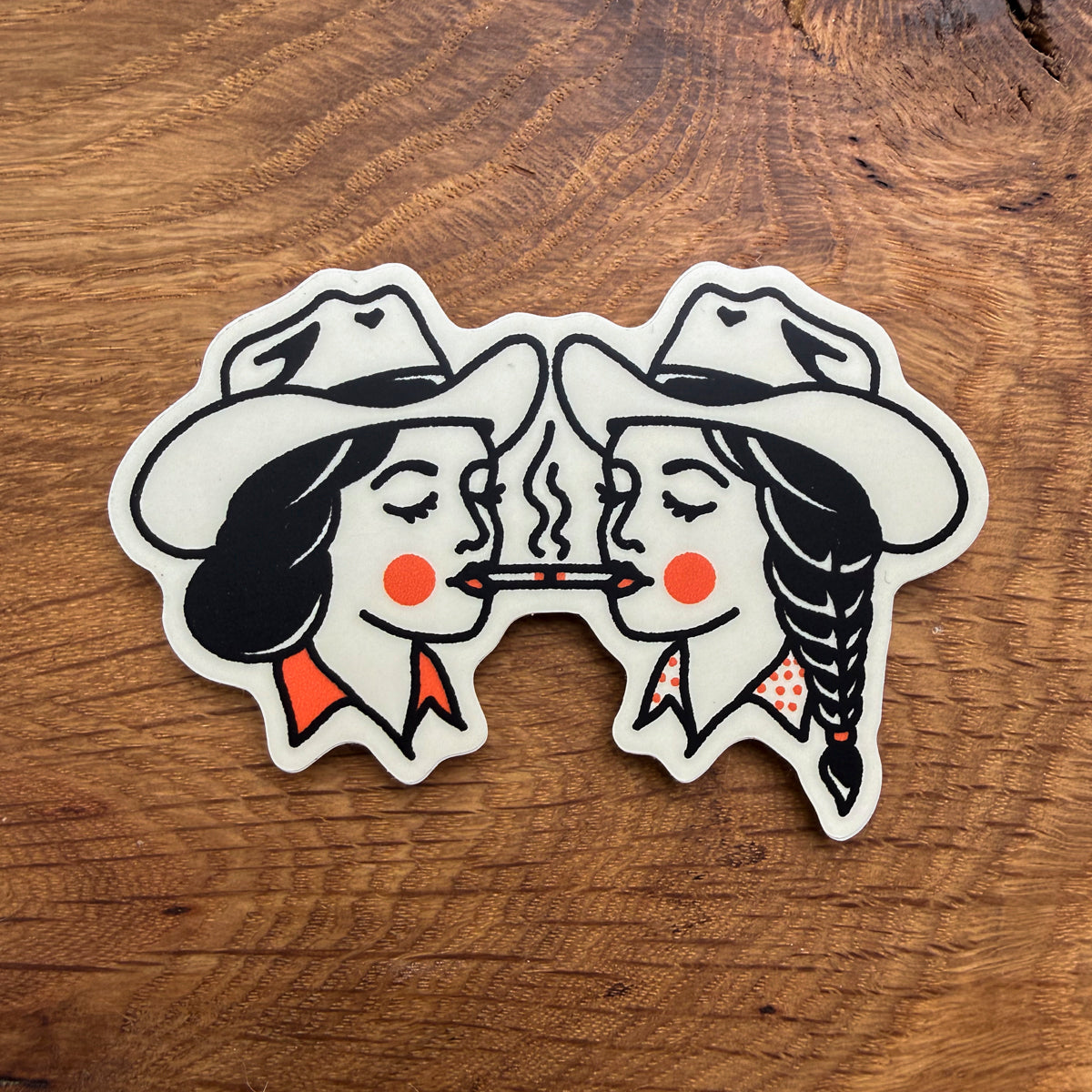 Share A Smoke (Cream) - 3 Inch Matte Vinyl Western Smoking Cowgirl Sticker