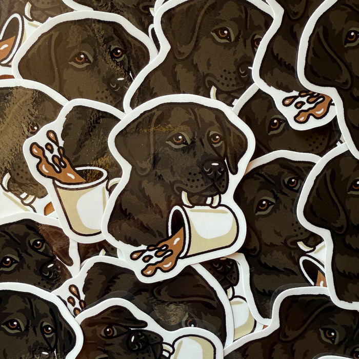 Coffee Black Lab Glossy Sticker