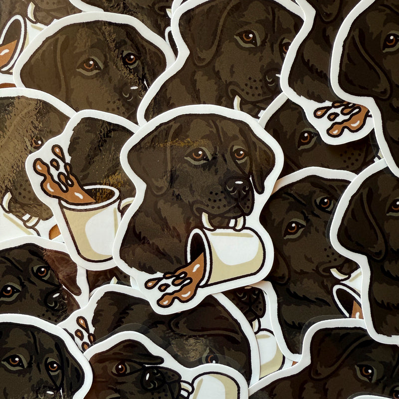 Coffee Black Lab Glossy Sticker