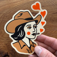 Sweetheart - 4 Inch Matte Vinyl Western Smoking Cowgirl Valentine Sticker