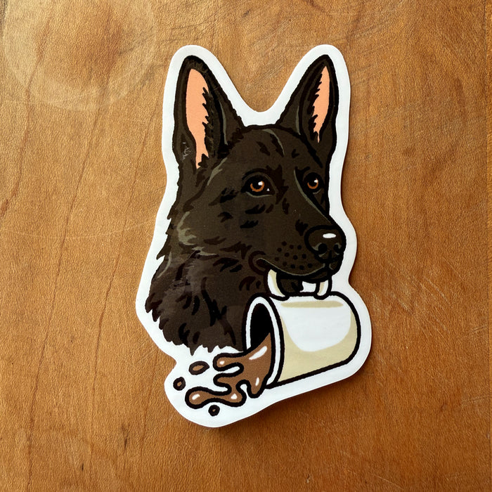 Coffee German Shepherd (Black) Glossy Sticker