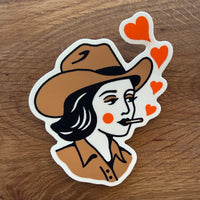 Sweetheart - 4 Inch Matte Vinyl Western Smoking Cowgirl Valentine Sticker