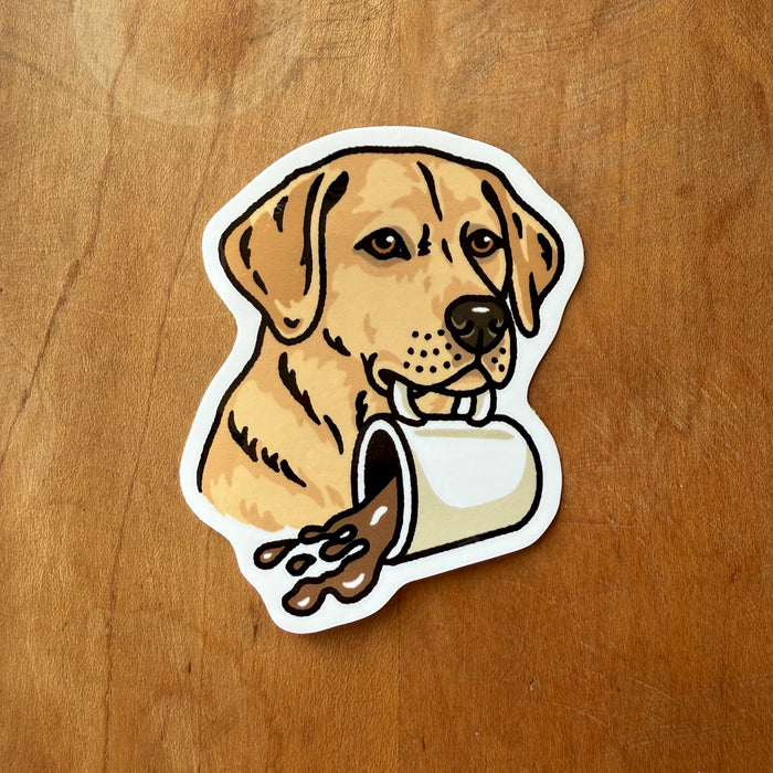 Coffee Yellow Lab Glossy Sticker