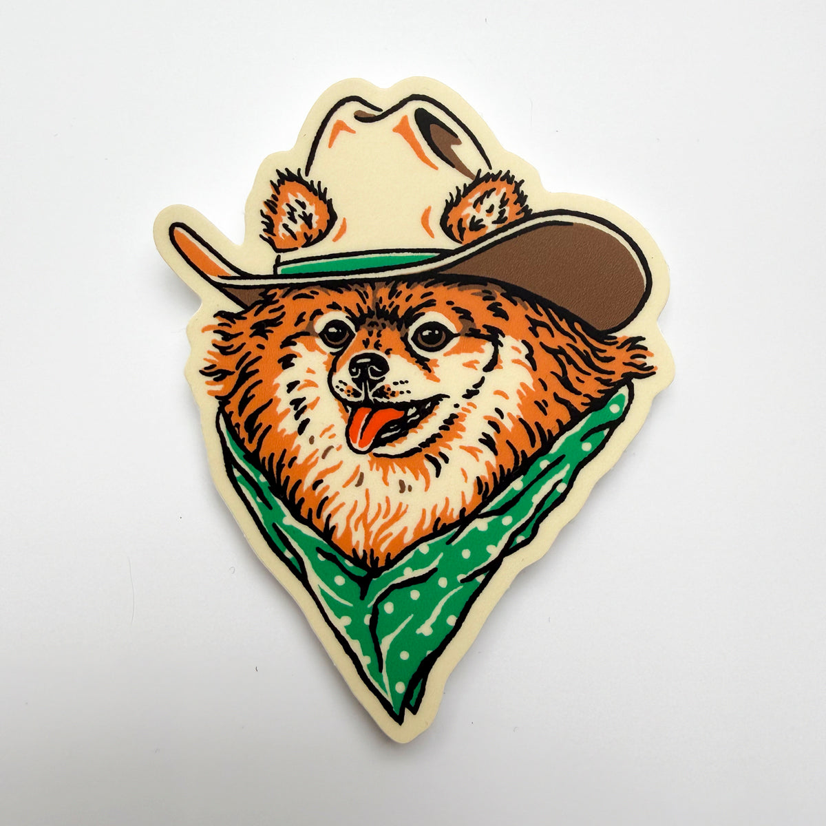 Pomeranian Cowdog - 3 Inch Matte Vinyl Cowboy Dog Sticker