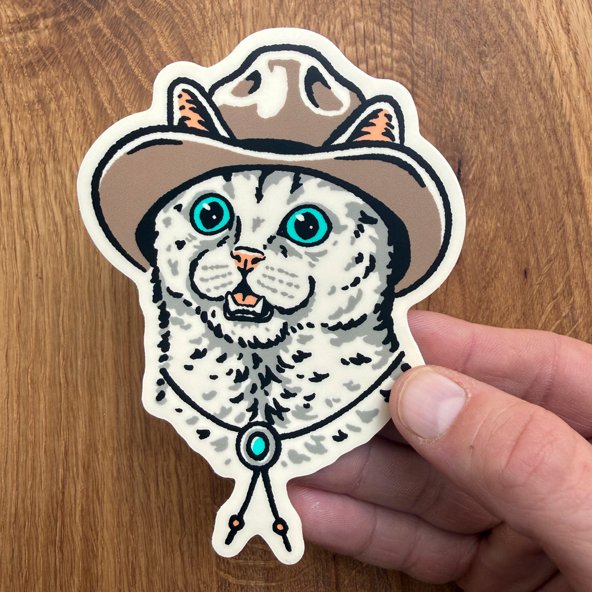 White Cowcat- 4 Inch Matte Vinyl Western Cowboy Cat Sticker