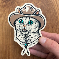 White Cowcat- 4 Inch Matte Vinyl Western Cowboy Cat Sticker