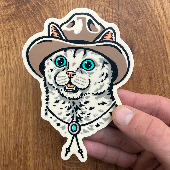 White Cowcat- 4 Inch Matte Vinyl Western Cowboy Cat Sticker