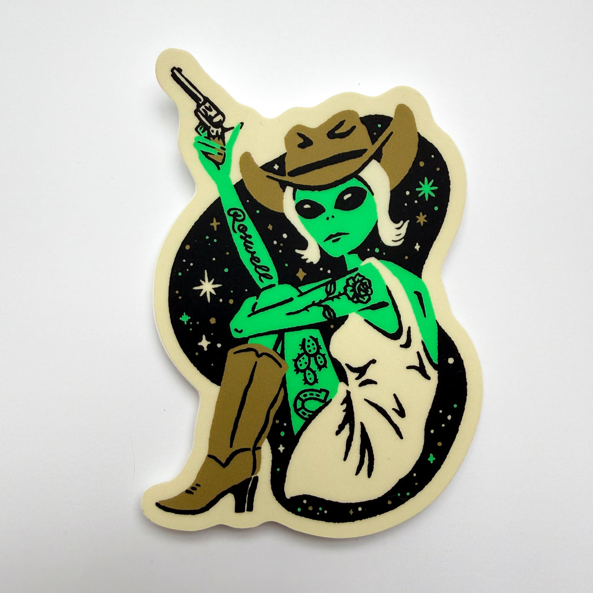 Alien Starr - 4 Inch Matte Vinyl Retro Western Cowgirl Sticker