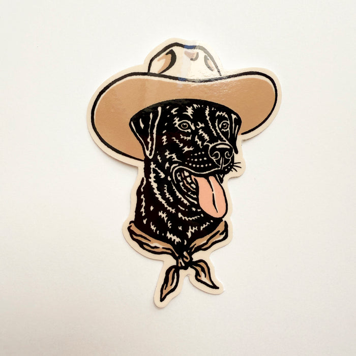 Black Lab Cowdog Glossy Sticker
