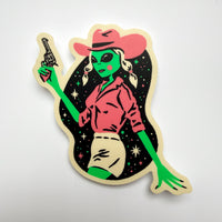 Alien Dolly - 4 Inch Matte Vinyl Retro Western Cowgirl Sticker
