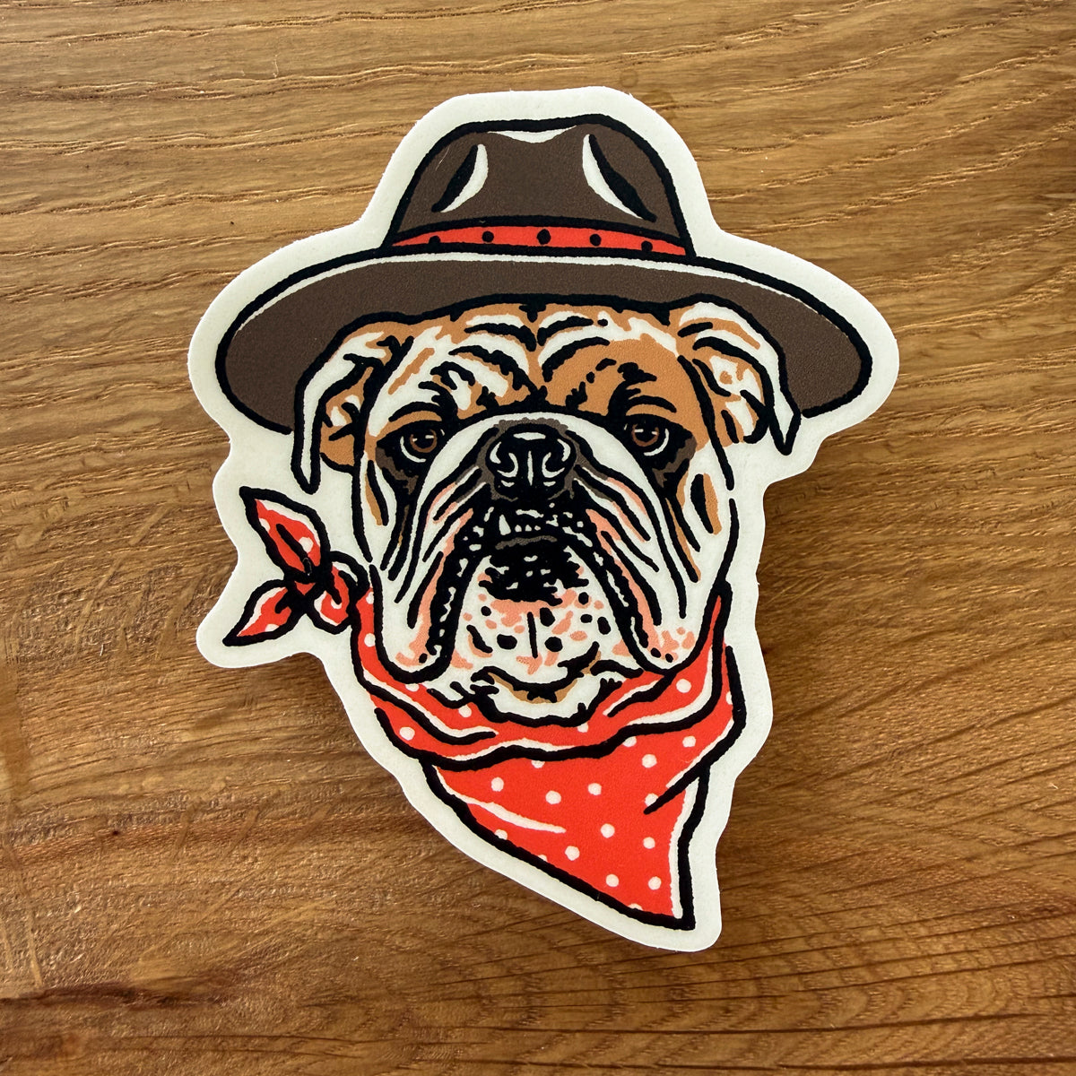 English Bulldog Cowdog - 3 Inch Matte Vinyl Cowboy Dog Sticker