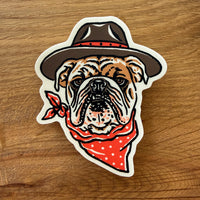 English Bulldog Cowdog - 3 Inch Matte Vinyl Cowboy Dog Sticker