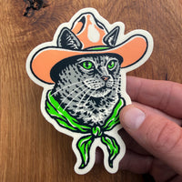 Grey Cowcat- 4 Inch Matte Vinyl Western Cowboy Cat Sticker