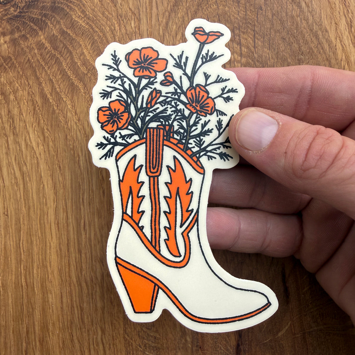 California Poppy Flower Boot - 4 Inch Matte Vinyl Western Sticker
