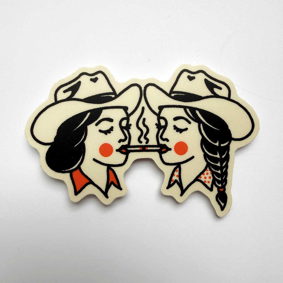 Share A Smoke (Cream) - 3 Inch Matte Vinyl Western Smoking Cowgirl Sticker