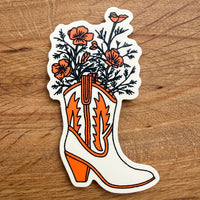 California Poppy Flower Boot - 4 Inch Matte Vinyl Western Sticker