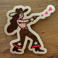 Lovestruck Cowgirl - 4 Inch Large Glossy Vinyl Western Valentines Love Sticker