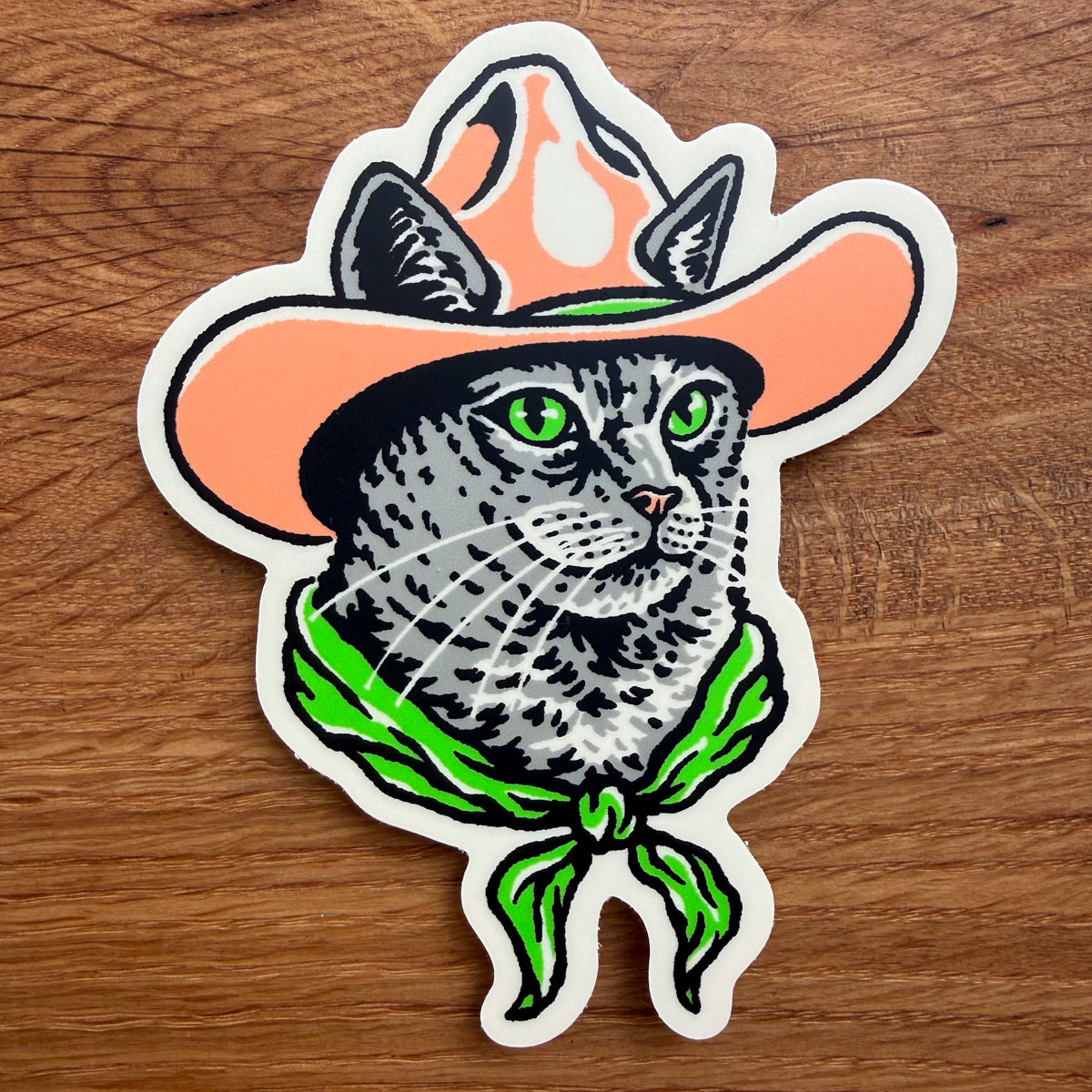 Grey Cowcat- 4 Inch Matte Vinyl Western Cowboy Cat Sticker