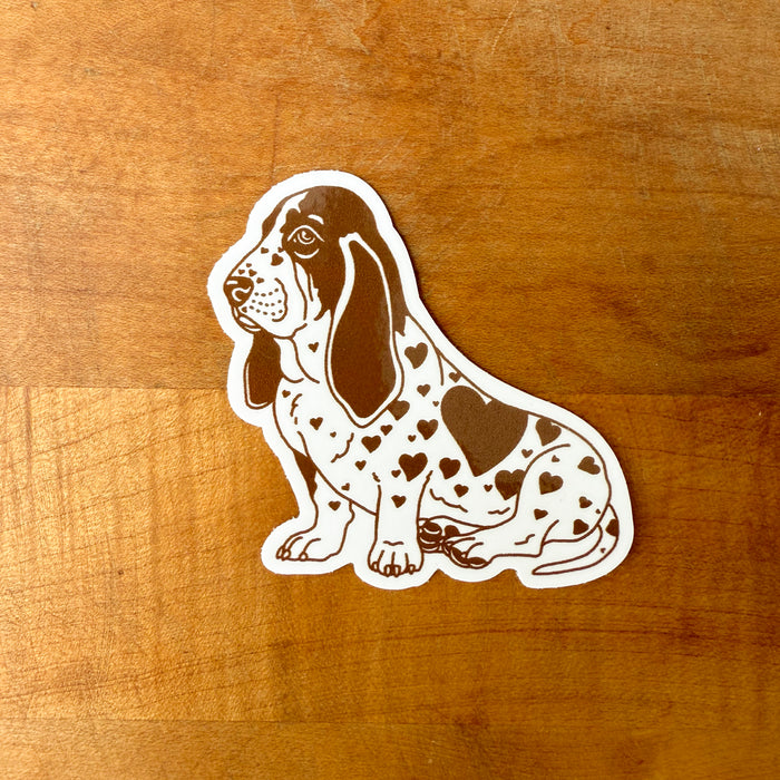 Basset Hound Hearts (Brown) Glossy Sticker