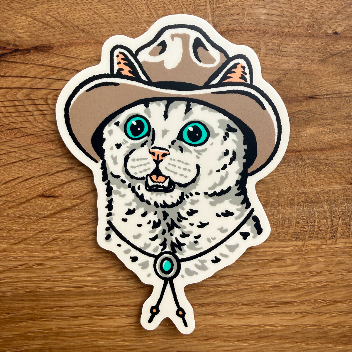 White Cowcat- 4 Inch Matte Vinyl Western Cowboy Cat Sticker