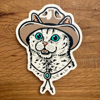 White Cowcat- 4 Inch Matte Vinyl Western Cowboy Cat Sticker