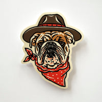 English Bulldog Cowdog - 3 Inch Matte Vinyl Cowboy Dog Sticker