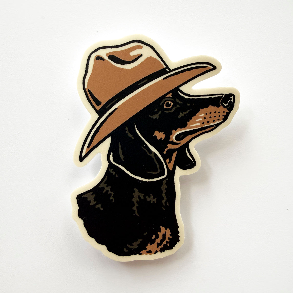 Dachshund  Cowdog - 3 Inch Matte Vinyl Cowboy Dog Sticker