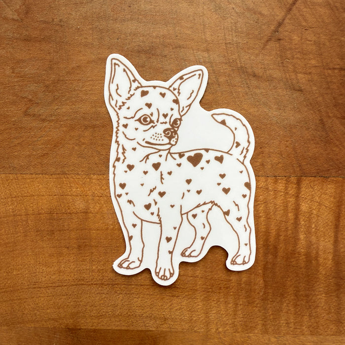SOLD OUT. Chihuahua Hearts (Brown) Glossy Sticker