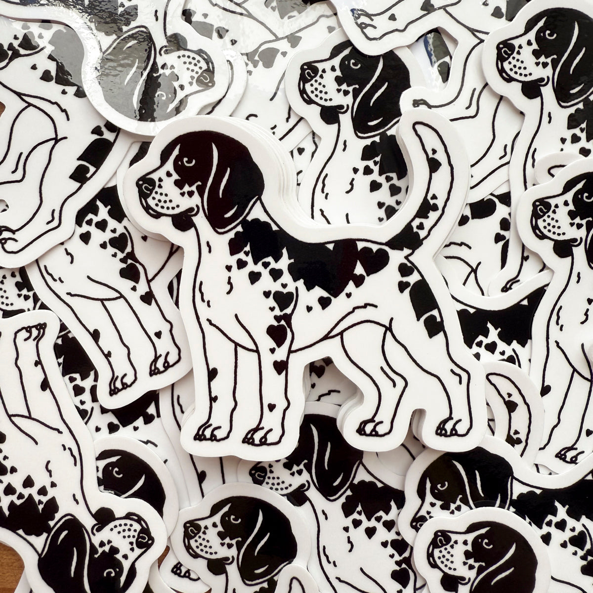 Beagle Hearts (Black) Glossy Sticker
