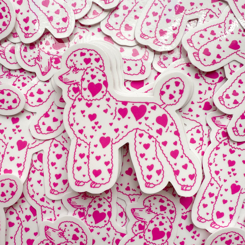 Poodle Hearts (Pink) Glossy Sticker