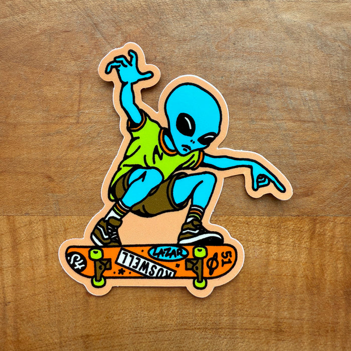 Skate Alien (Blue) Glossy Sticker