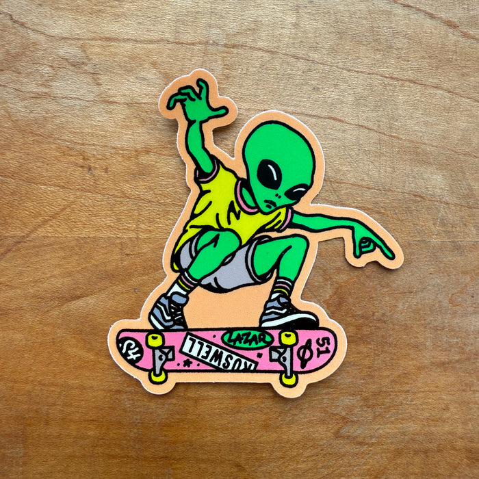 Skate Alien (Green) Glossy Sticker