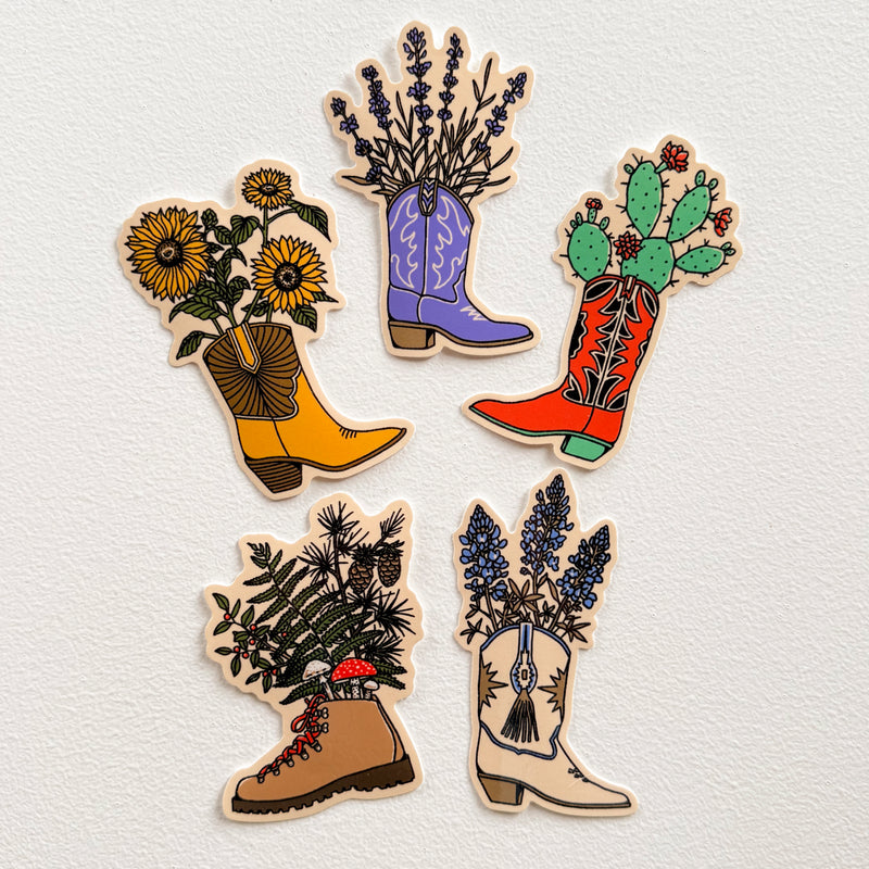 Flower Boot Glossy Stickers - 5 PACK